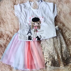 Cute Graphic Tee and Tulle Skirt Set